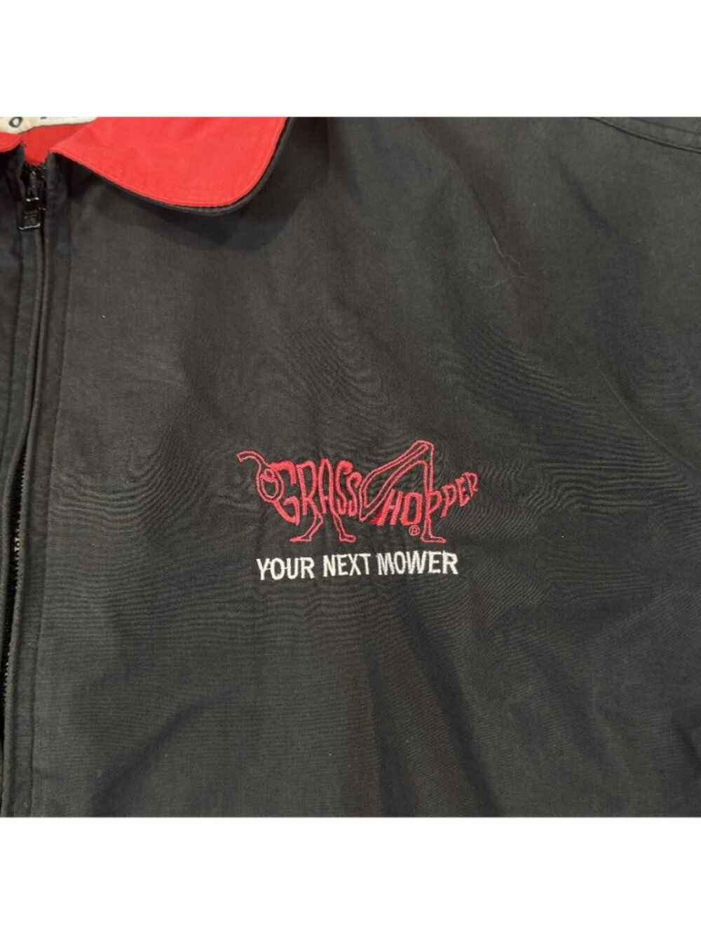 Vintage Turning Point Grasshopper Your Next Mower Jacket Size XL Black Red Pocke - Picture 4 of 16